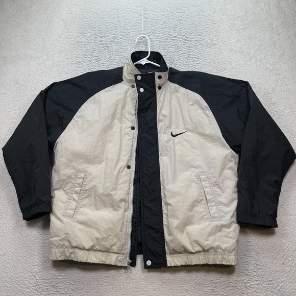 Nike Jacket Vintage Mens XL Big Swoosh Quilted Black White Full Zip - Picture 2 of 16